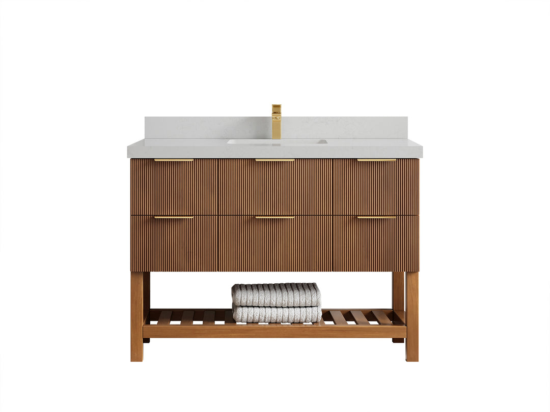 Catalina Teak 48 in W x 22 in D Free Standing Reeded Single Sink Bathroom Vanity