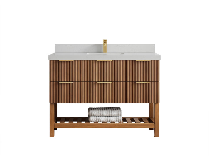 Catalina Teak 48 in W x 22 in D Free Standing Reeded Single Sink Bathroom Vanity - photo 13