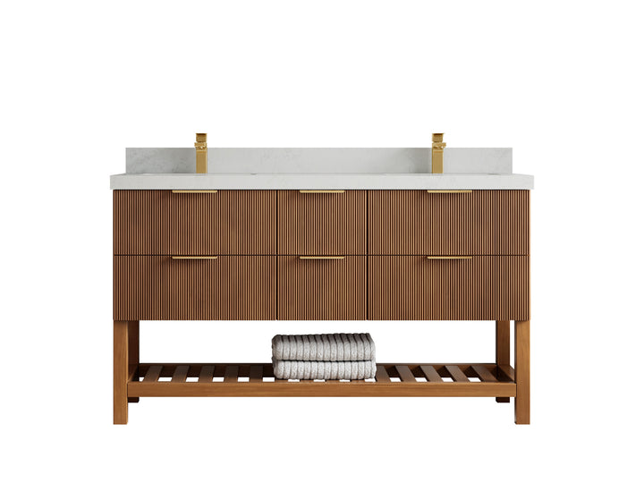 Catalina Teak 60 in W x 22 in D Free Standing Reeded Double Sink Bathroom Vanity - photo 13