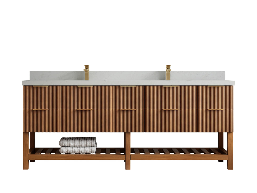 Catalina Teak 84 in W x 22 in D Free Standing Reeded Double Sink Bathroom Vanity