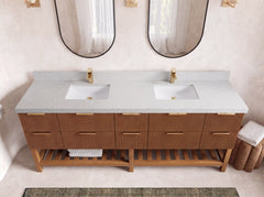 Catalina Teak 84 in W x 22 in D Free Standing Reeded Double Sink Bathroom Vanity - photo 24
