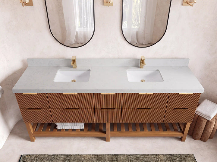 Catalina Teak 84 in W x 22 in D Free Standing Reeded Double Sink Bathroom Vanity - photo 24