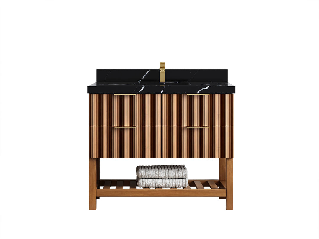 Catalina Teak 42 in W x 22 in D Free Standing Reeded Single Sink Bathroom Vanity