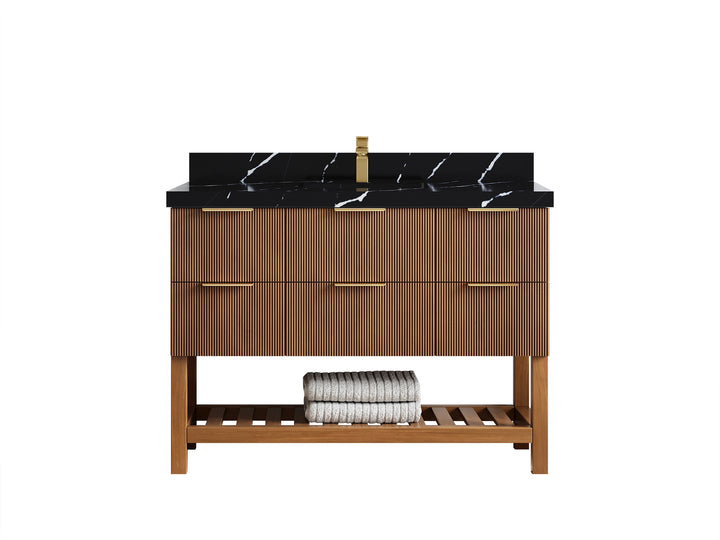 Catalina Teak 48 in W x 22 in D Free Standing Reeded Single Sink Bathroom Vanity - photo 9