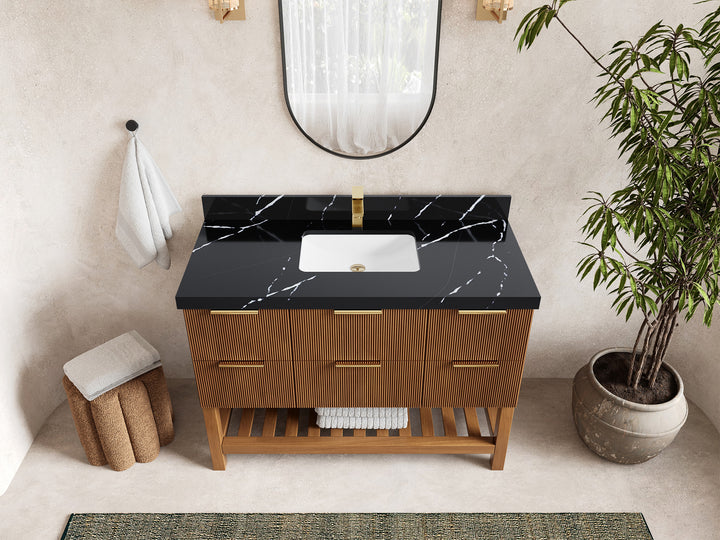 Catalina Teak 48 in W x 22 in D Free Standing Reeded Single Sink Bathroom Vanity - photo 8