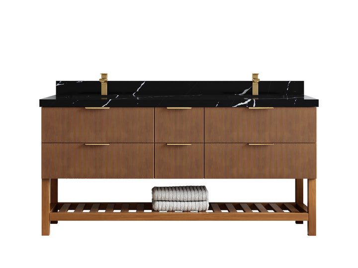 Catalina Teak 72 in W x 22 in D Free Standing Reeded Double Sink Bathroom Vanity - photo 9