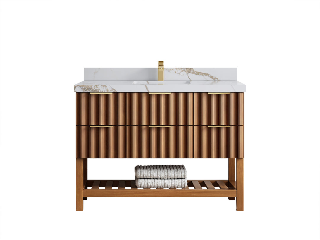 Catalina Teak 48 in W x 22 in D Free Standing Reeded Single Sink Bathroom Vanity