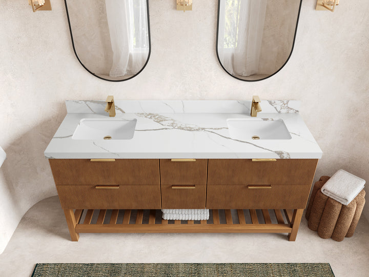 Catalina Teak 72 in W x 22 in D Free Standing Reeded Double Sink Bathroom Vanity - photo 14