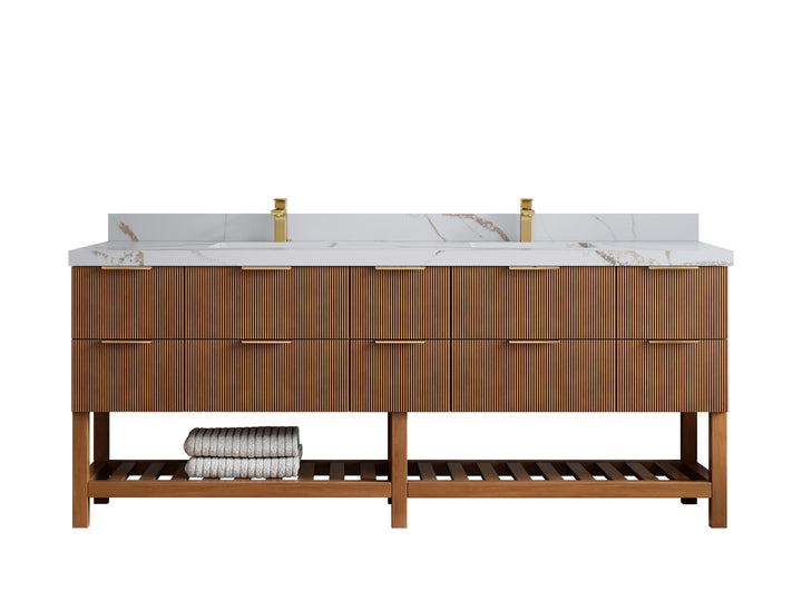 Catalina Teak 84 in W x 22 in D Free Standing Reeded Double Sink Bathroom Vanity - photo 15