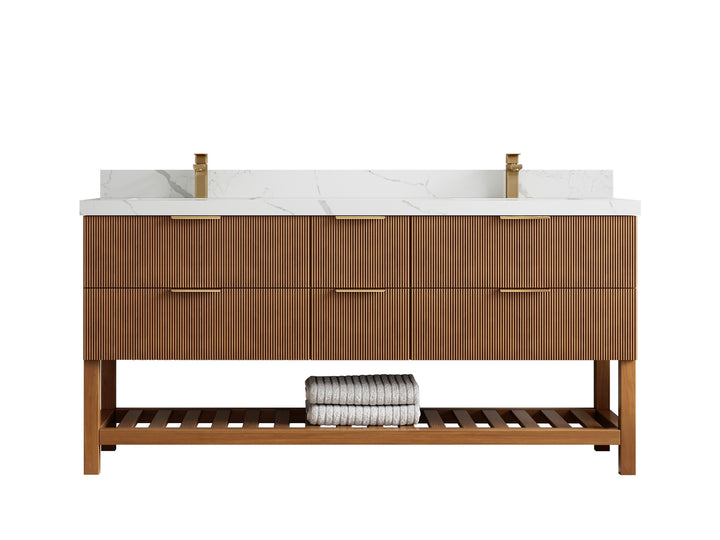 Catalina Teak 72 in W x 22 in D Free Standing Reeded Double Sink Bathroom Vanity - photo 17
