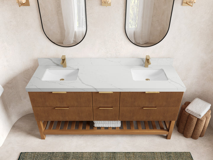 Catalina Teak 72 in W x 22 in D Free Standing Reeded Double Sink Bathroom Vanity - photo 16