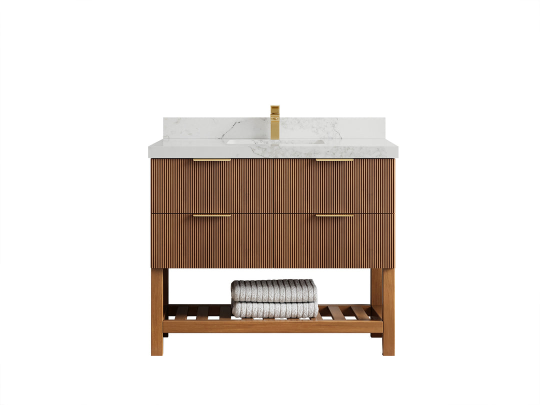 Catalina Teak 42 in W x 22 in D Free Standing Reeded Single Sink Bathroom Vanity