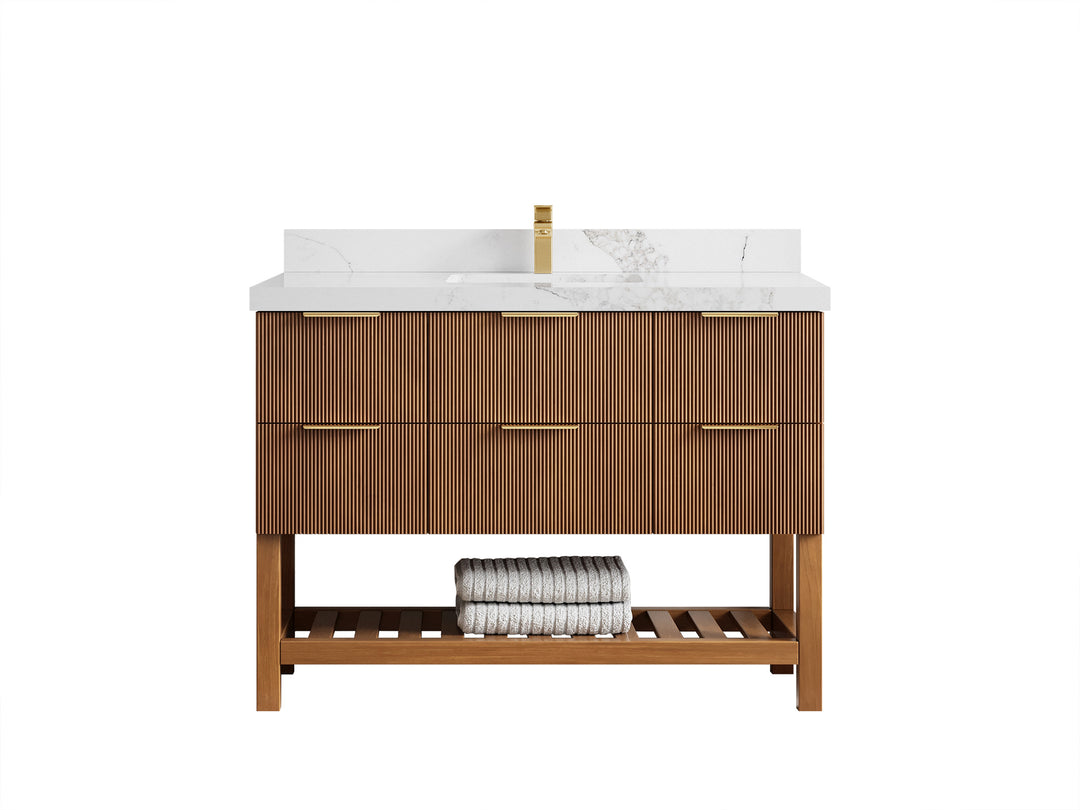 Catalina Teak 48 in W x 22 in D Free Standing Reeded Single Sink Bathroom Vanity