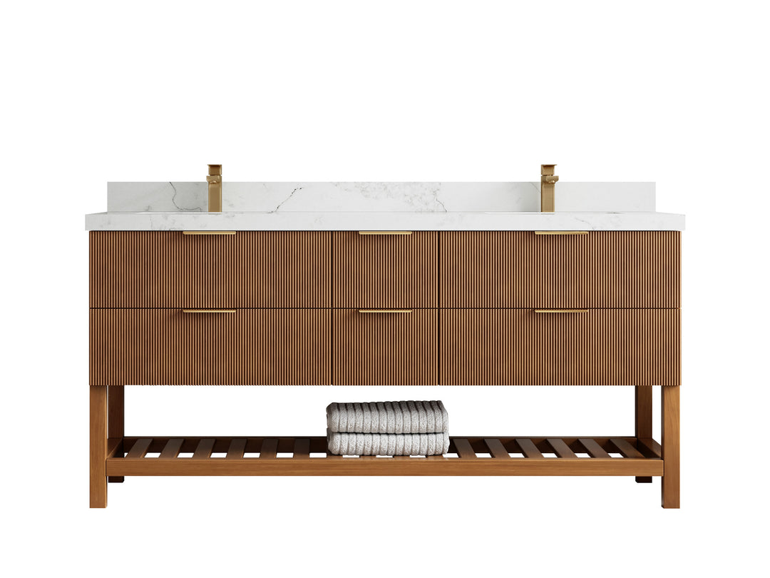 Catalina Teak 72 in W x 22 in D Free Standing Reeded Double Sink Bathroom Vanity