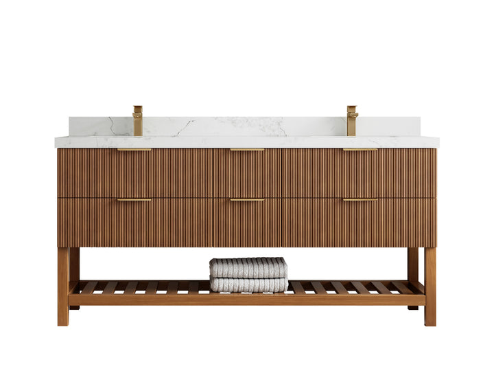 Catalina Teak 72 in W x 22 in D Free Standing Reeded Double Sink Bathroom Vanity - photo 19