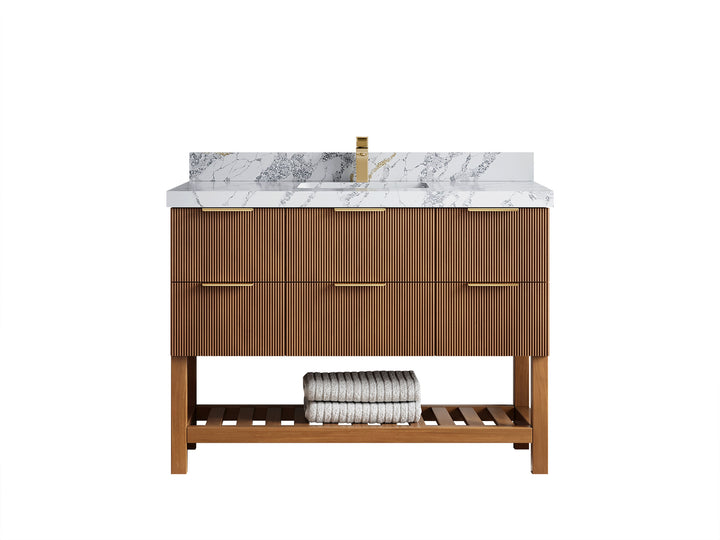 Catalina Teak 48 in W x 22 in D Free Standing Reeded Single Sink Bathroom Vanity - photo 21