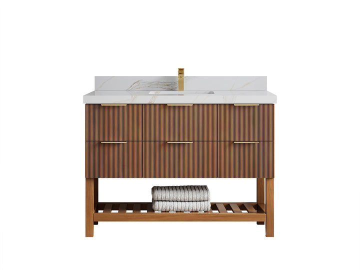 Catalina Teak 48 in W x 22 in D Free Standing Reeded Single Sink Bathroom Vanity - photo 23