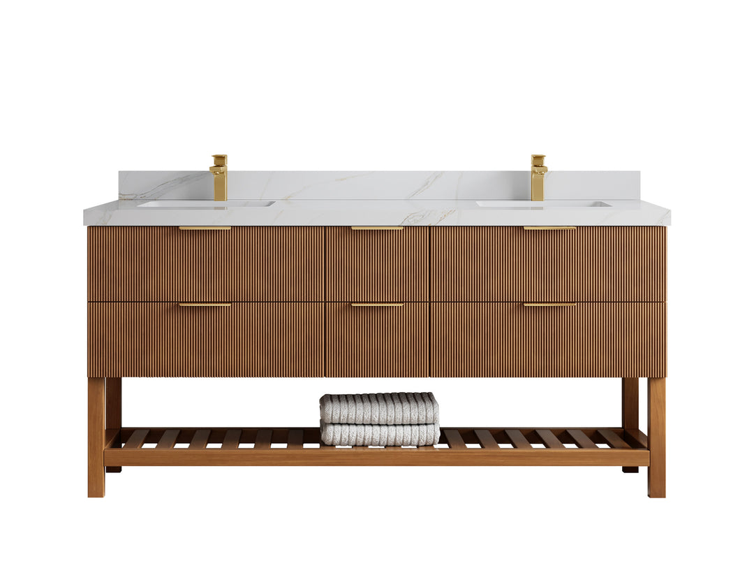 Catalina Teak 72 in W x 22 in D Free Standing Reeded Double Sink Bathroom Vanity