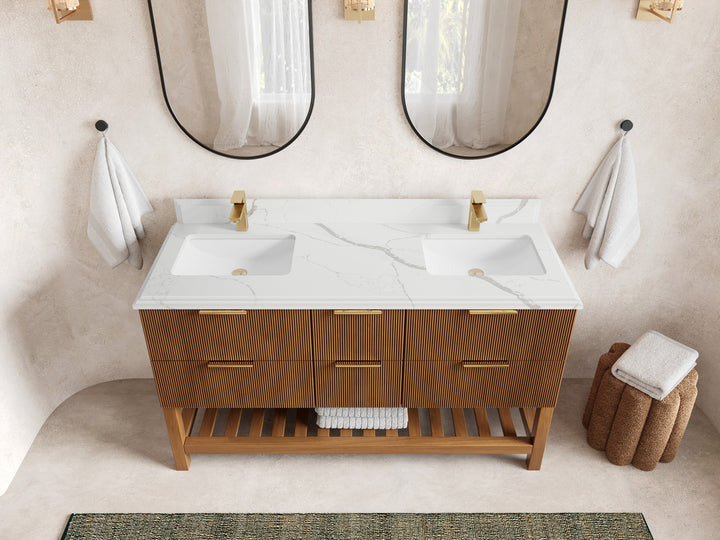 Catalina Teak 60 in W x 22 in D Free Standing Reeded Double Sink Bathroom Vanity - photo 24