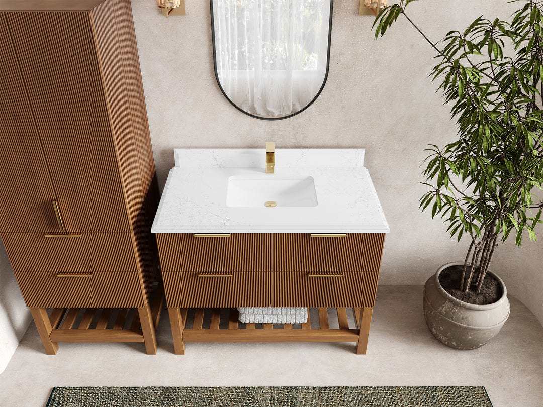 Catalina Teak 42 in W x 22 in D Free Standing Reeded Single Sink Bathroom Vanity