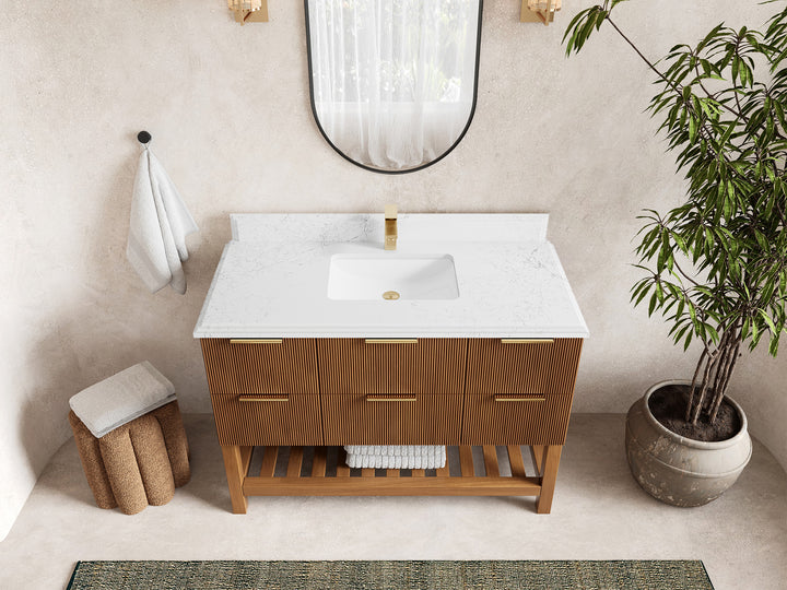 Catalina Teak 48 in W x 22 in D Free Standing Reeded Single Sink Bathroom Vanity - photo 26