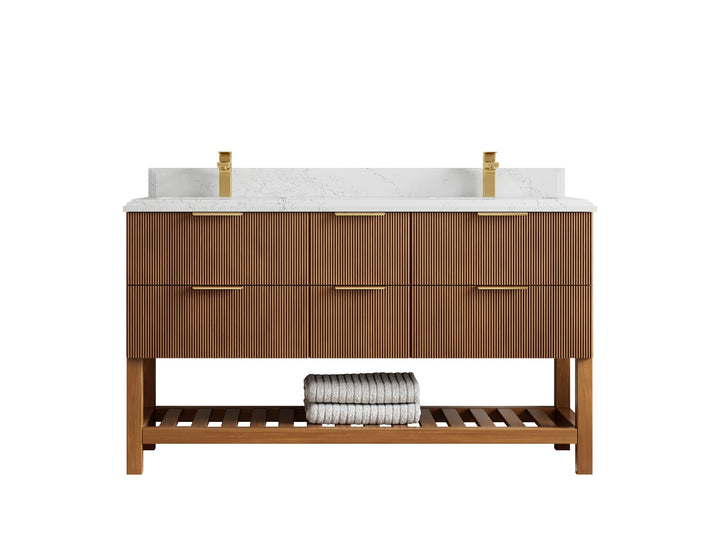 Catalina Teak 60 in W x 22 in D Free Standing Reeded Double Sink Bathroom Vanity - photo 27
