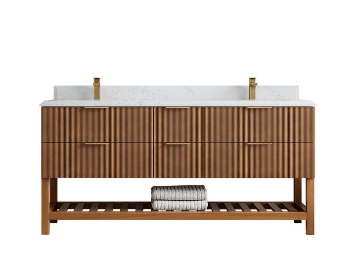 Catalina Teak 72 in W x 22 in D Free Standing Reeded Double Sink Bathroom Vanity - photo 27