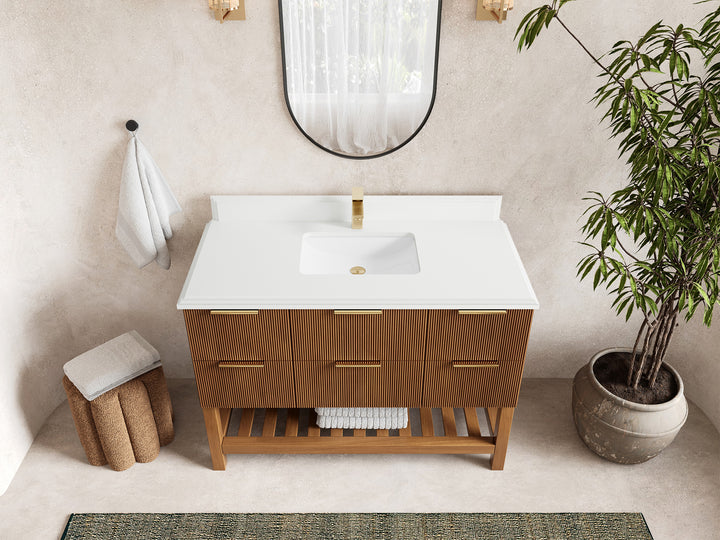Catalina Teak 48 in W x 22 in D Free Standing Reeded Single Sink Bathroom Vanity - photo 28