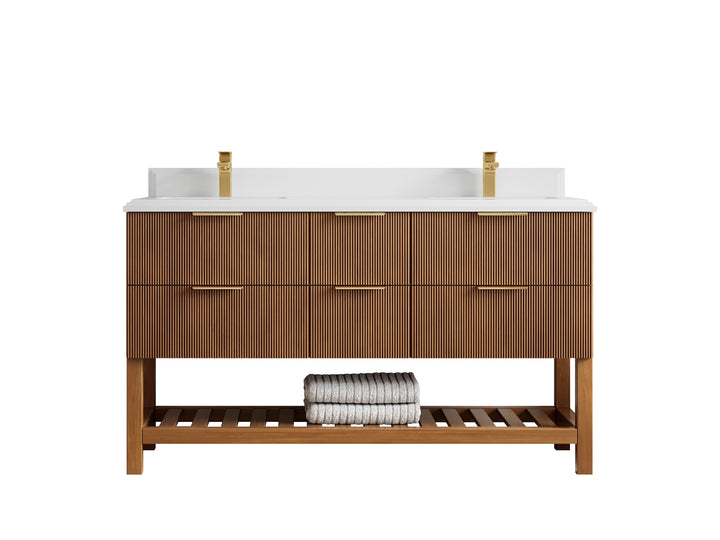 Catalina Teak 60 in W x 22 in D Free Standing Reeded Double Sink Bathroom Vanity - photo 29