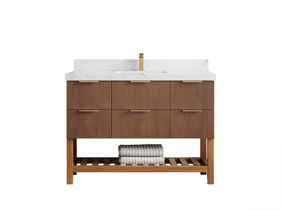 Catalina Teak 48 in W x 22 in D Free Standing Reeded Single Sink Bathroom Vanity