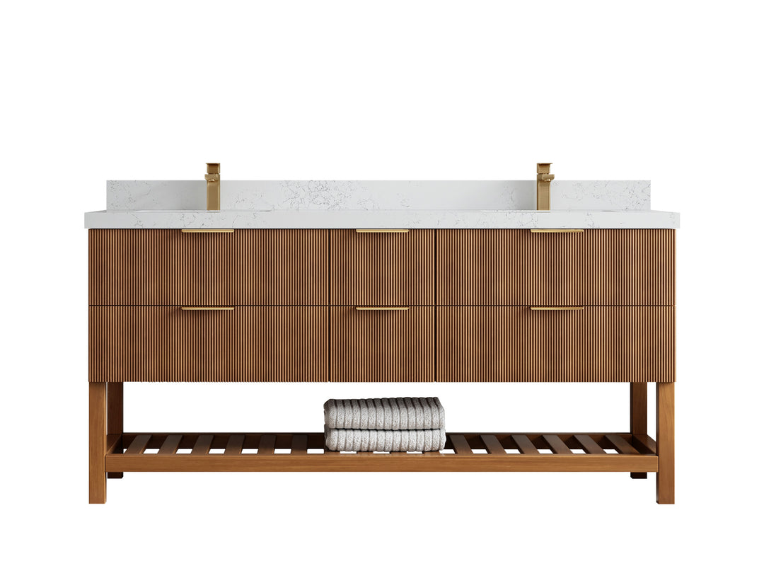 Catalina Teak 72 in W x 22 in D Free Standing Reeded Double Sink Bathroom Vanity