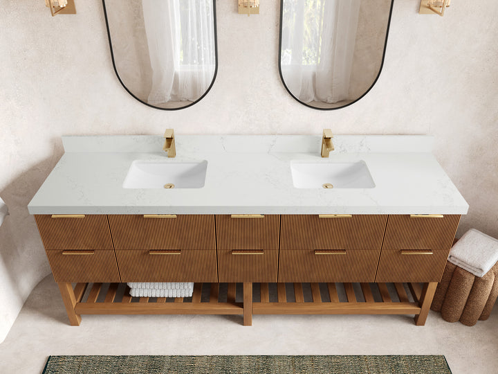 Catalina Teak 84 in W x 22 in D Free Standing Reeded Double Sink Bathroom Vanity - photo 30