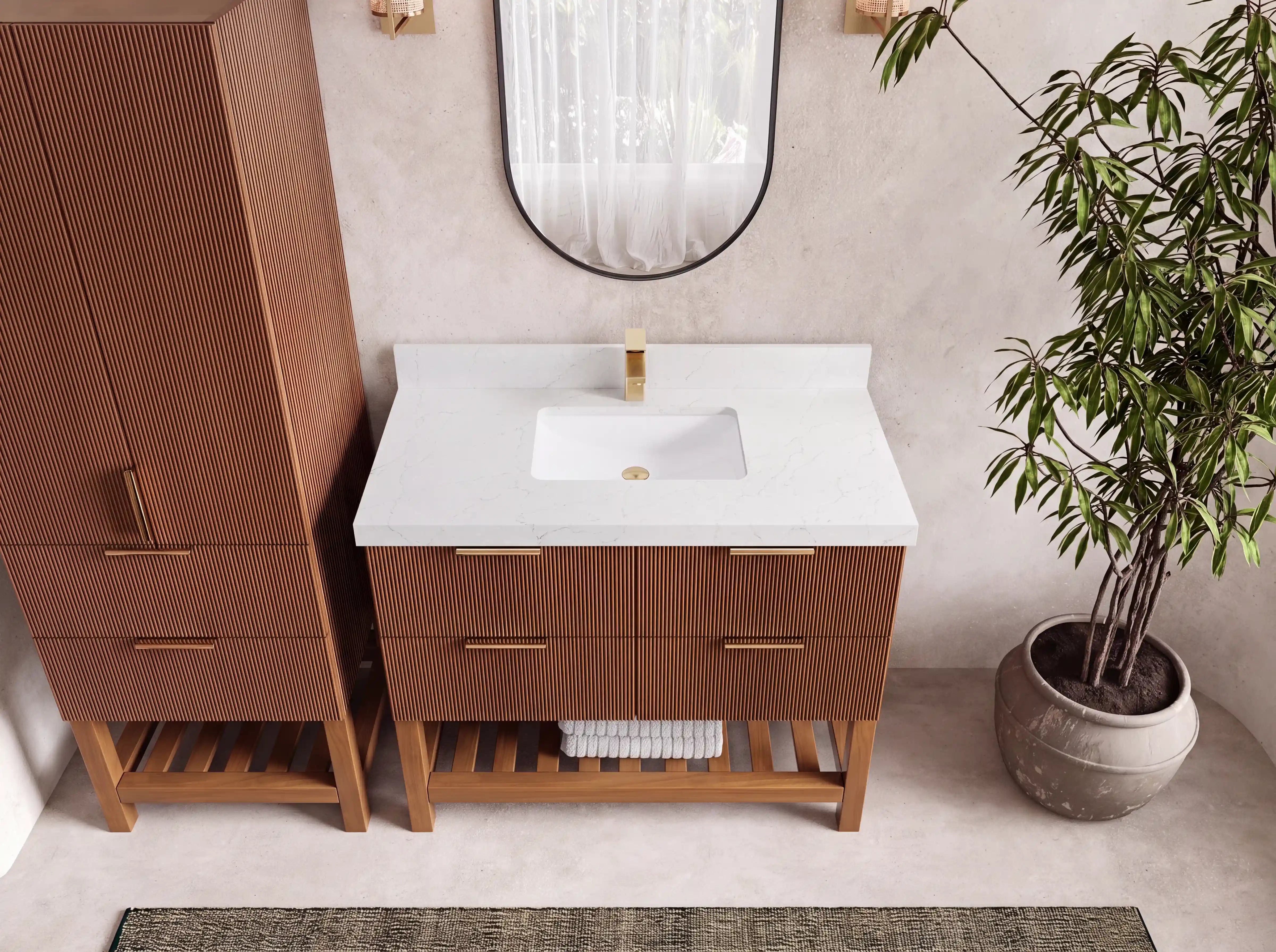 Catalina Teak Wood 42 in. W x 22 in. D Single Sink Bathroom Vanity