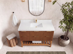 Catalina Teak 48 in W x 22 in D Free Standing Reeded Single Sink Bathroom Vanity - photo 40