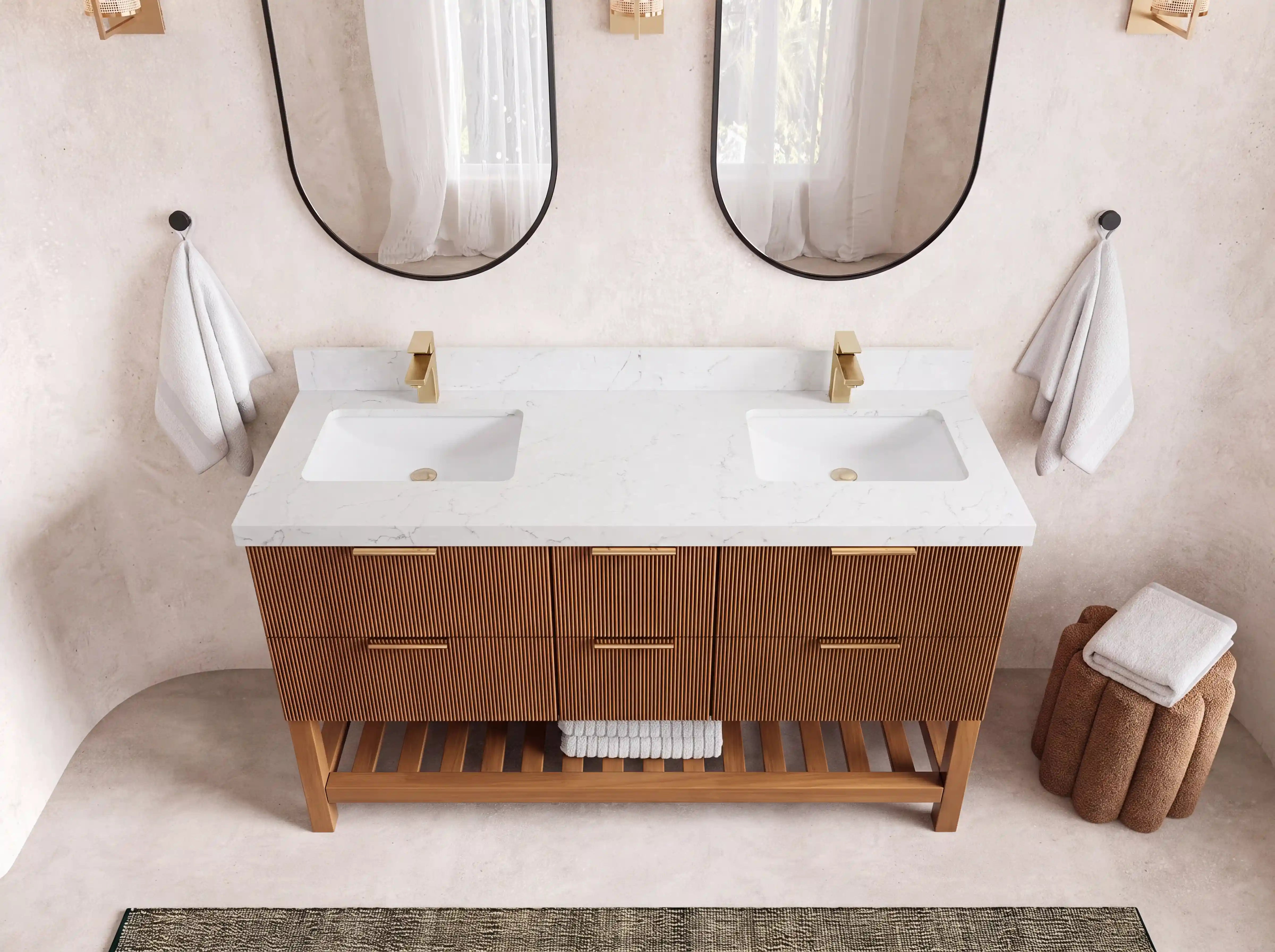 Catalina Teak Wood 60 in. W x 22 in. D Double Sink Bathroom Vanity