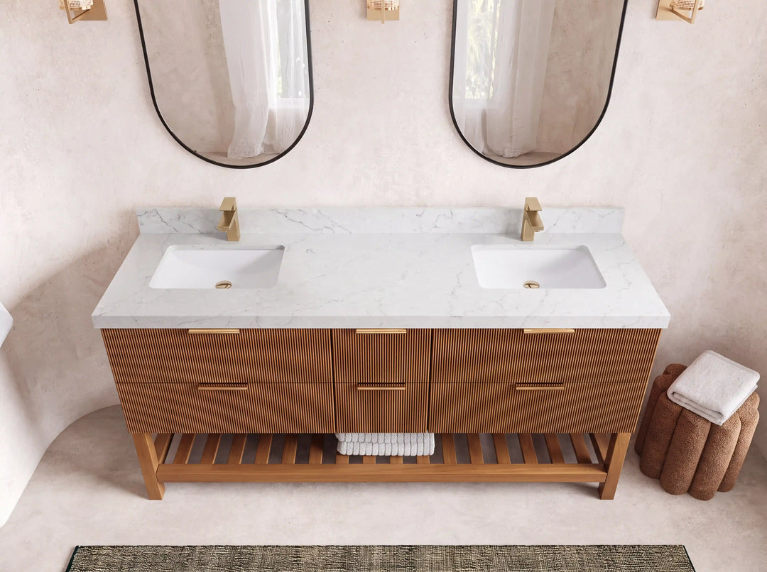 Catalina Teak 72 in W x 22 in D Free Standing Reeded Double Sink Bathroom Vanity | 
              
                Dark Natural Teak
                
                  
             - CAT_TK_DNT_WHQZ_72D - photo №40