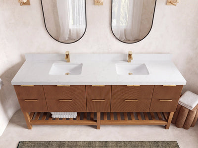 Catalina Teak Wood 84 in. W x 22 in. D Double Sink Bathroom Vanity
