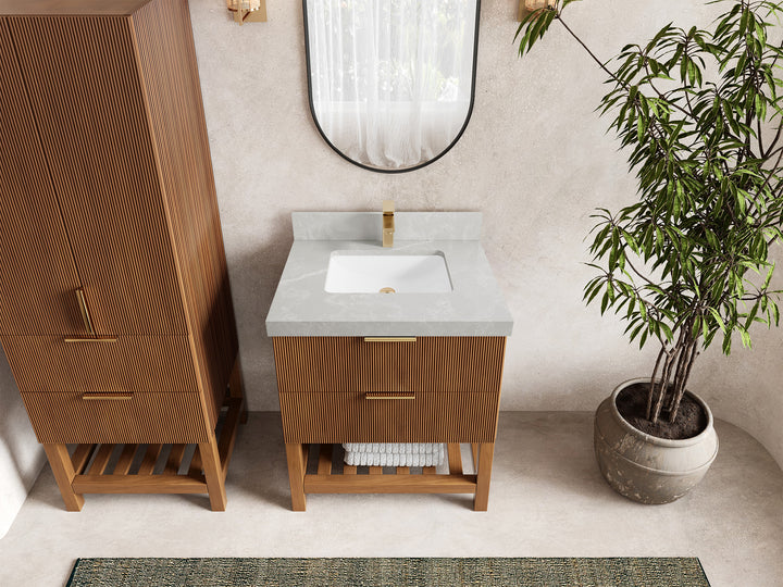Catalina Teak 30 in W x 22 in D Free Standing Reeded Single Sink Bathroom Vanity - photo 32