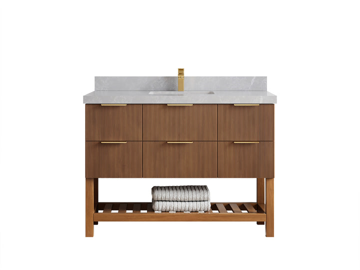 Catalina Teak 48 in W x 22 in D Free Standing Reeded Single Sink Bathroom Vanity - photo 33