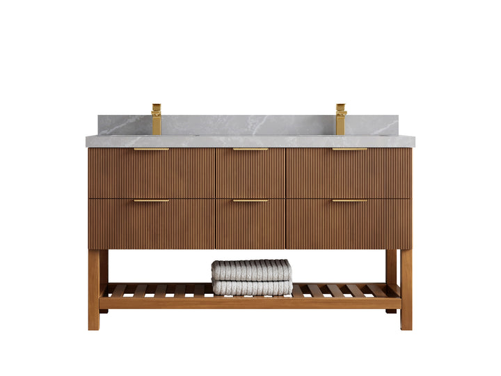 Catalina Teak 60 in W x 22 in D Free Standing Reeded Double Sink Bathroom Vanity - photo 33