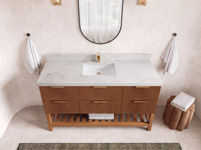 Catalina Teak Wood 60 in. W x 22 in. D Single Sink Bathroom Vanity