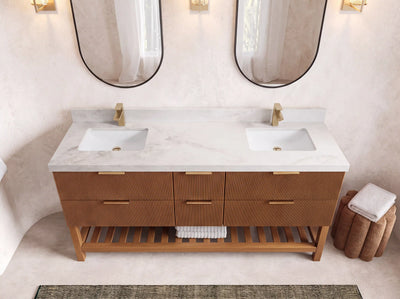 Catalina Teak Wood 72 in. W x 22 in. D Double Sink Bathroom Vanity