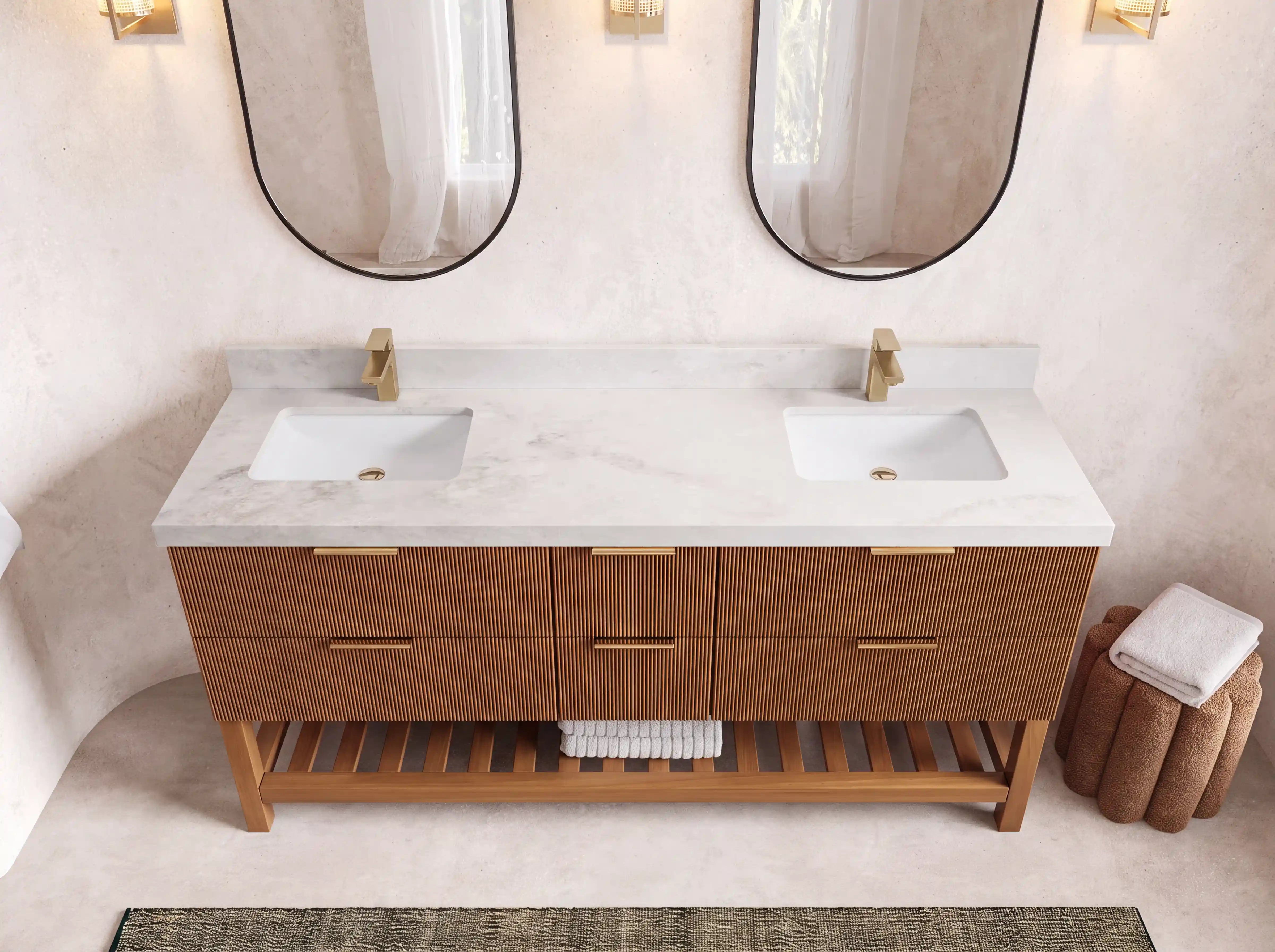 Catalina Teak Wood 72 in. W x 22 in. D Double Sink Bathroom Vanity