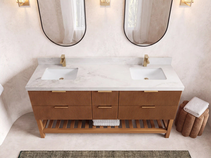 Catalina Teak 72 in W x 22 in D Free Standing Reeded Double Sink Bathroom Vanity - photo 41