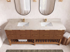Catalina Teak 84 in W x 22 in D Free Standing Reeded Double Sink Bathroom Vanity - photo 27