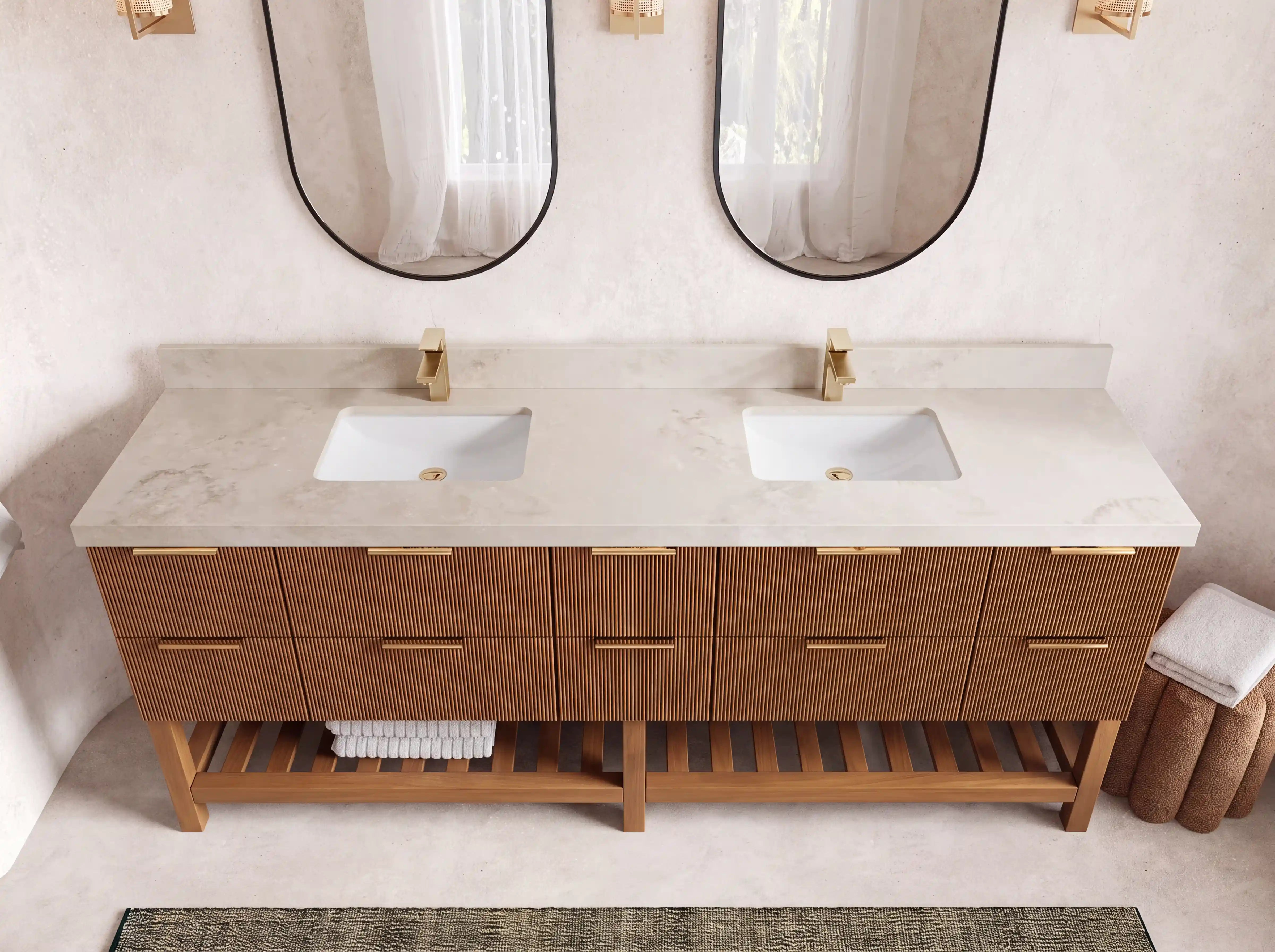 Catalina Teak Wood 84 in. W x 22 in. D Double Sink Bathroom Vanity