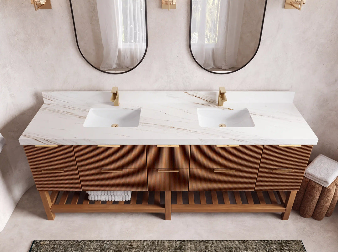 Catalina Teak 84 in W x 22 in D Free Standing Reeded Double Sink Bathroom Vanity | 
              
                Dark Natural Teak
                
                  
             - CAT_TK_DNT_WHQZ_84 - photo №28