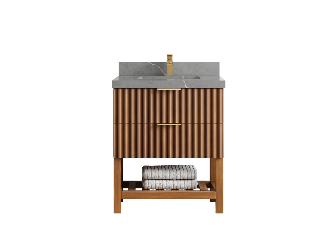 Catalina Teak 30 in W x 22 in D Free Standing Reeded Single Sink Bathroom Vanity