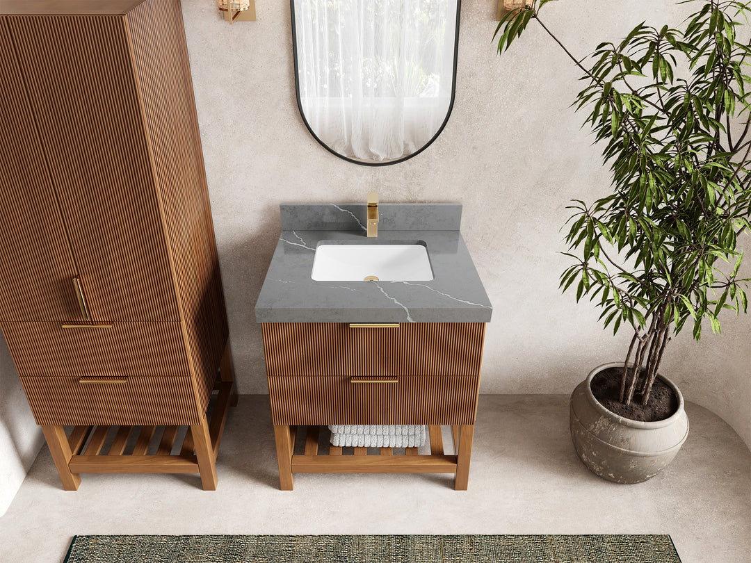 Catalina Teak 30 in W x 22 in D Free Standing Reeded Single Sink Bathroom Vanity