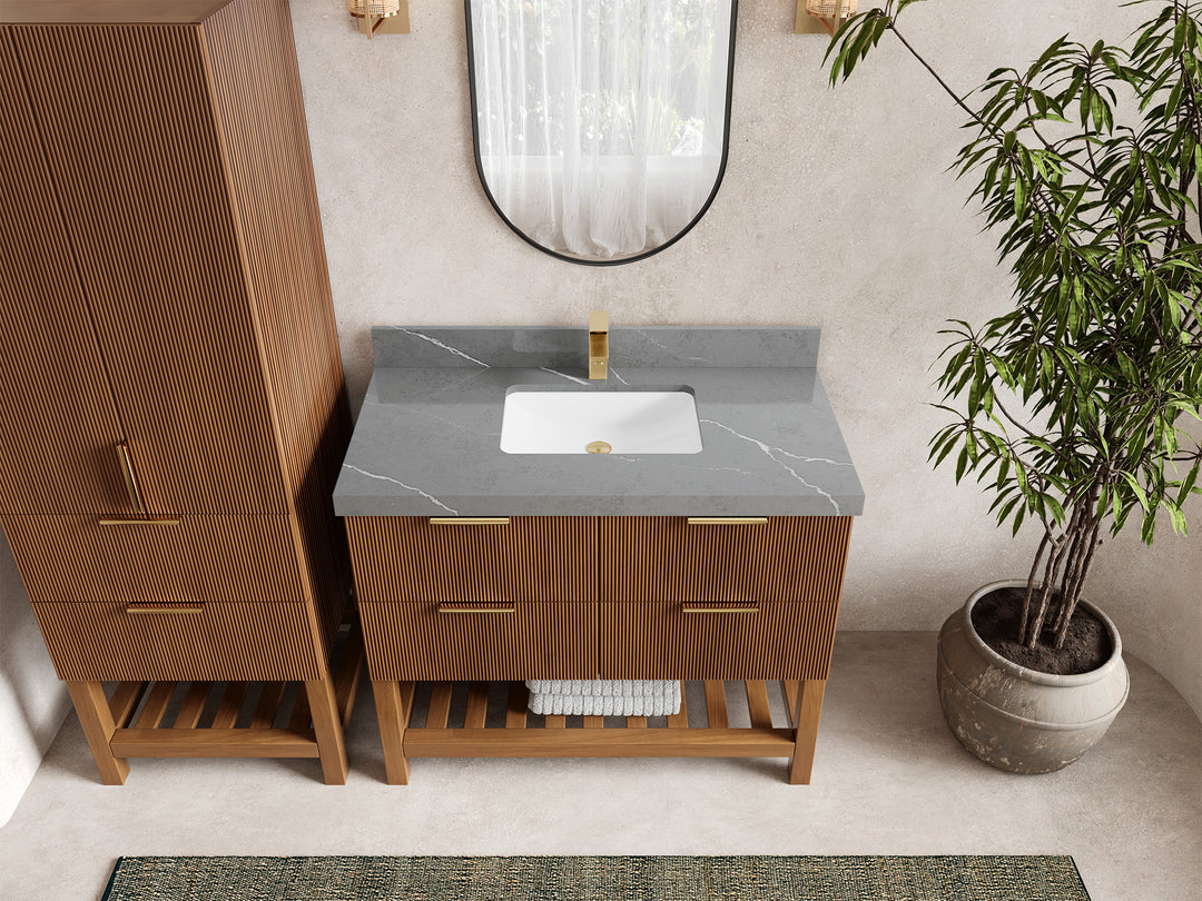Catalina Teak 42 in W x 22 in D Free Standing Reeded Single Sink Bathroom Vanity